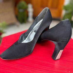 Stuart Weitzman Black Satin Rhinestone Heel Pumps 9.5